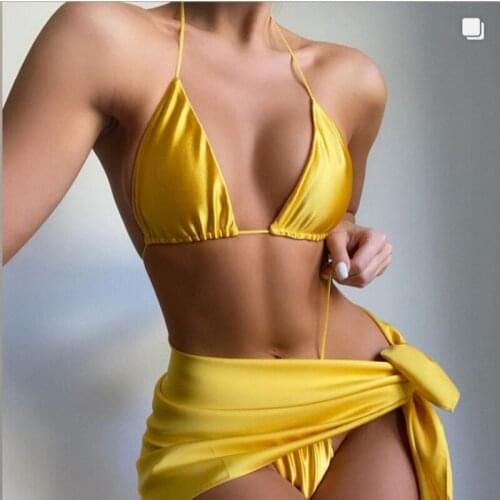 Summer Solid Color Beach vacation Sets Wear Swimming Pool Comfortable Breathable Suit Strappy Skirt Sexy Two-piece Sets