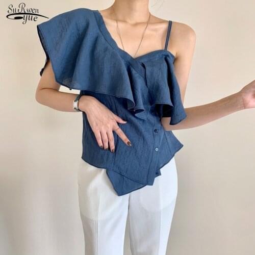 Summer 2021 Backless Sexy Peplum Top Female Off Shoulder Womens Tops and Blouses Chic Vintage Ruffle Blouse Shirt Blusas 14317