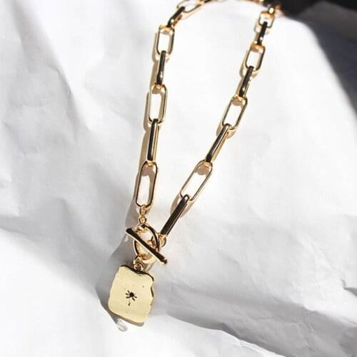 GSOLD Hot Crystal Eight-Pointed Star Necklace Toggle Clasp Square Coin Pendant Minimalist Collar Women Vintage Fashionable 20