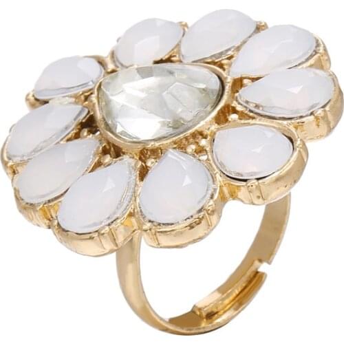 Exaggerated White Resin Crystal Drop Shaped Pink Statement Wedding Adjustable Ring for Women Girls Fashion Jewelry