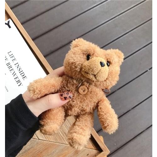 Cute Plush Buttons Bear Case for Freebuds 3 Bluetooth Earphone Charge Case Protective for Huawei FreeBuds Case