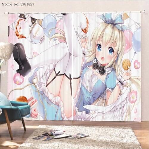 Cartoon Anime Window Curtains 3D Print Beautiful Girl Window Drapes Home Custom Curtain For Living Room Window Treatments
