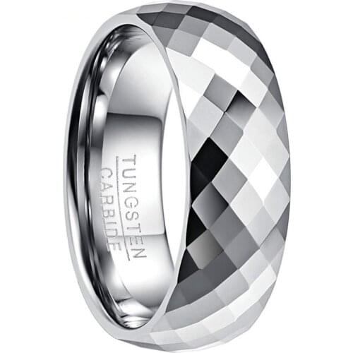 Mens 8mm Tungsten Carbide Ring Wedding Band Multi-Faceted High Polished Domed Comfort Fit Size 7-12