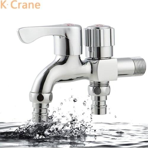 Wall Mounted Bibcock Washing Machine Chrome Faucet Double Nozzle Copper Tap Bathroom WC Mop Sink Garden Faucets Outdoor Grifo