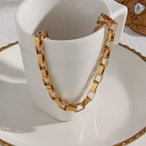 2021 New Hollow Geometric Square Cubic Chain Necklace 18K Gold Plated Stainless Steel Chain Bracelet Anklets Foot Jewelry