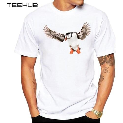 New Arrivals 2019 TEEHUB Cool Design Mens Fashion Flying puffin Printed T-Shirt Short Sleeve O-neck Tops Hipster Tee