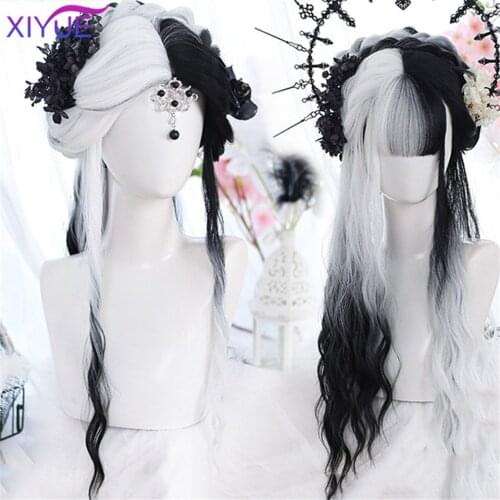 XIYUE Red Black Stitching Color Wig Long Streight Wavy Hair Cosplay Wig Two Tone Ombre Color Women Synthetic Hair Wigs