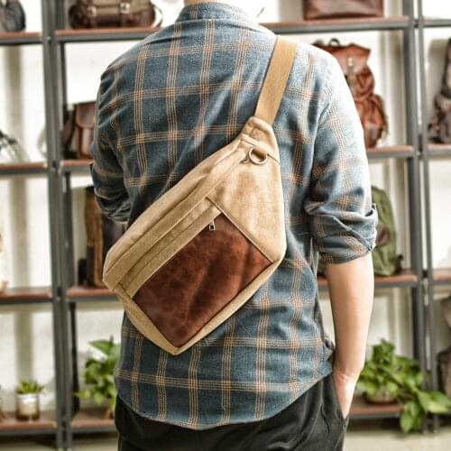 Waist Bag Mens Outdoor Canvas Messenger Shoulder Chest Bag Large Capacity Trendy Fashion