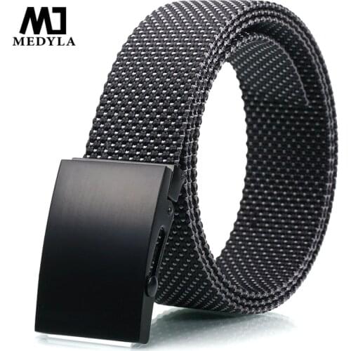 MEDYLA New Brand Mens belt High Quality Nylon Black Zinc Alloy Buckle Spot Body Casual Belts For Men MD001