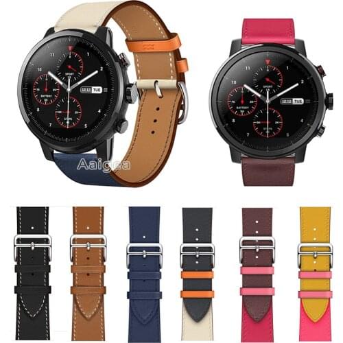 22mm Genuine Leather Watch Band Strap for Huami Amazfit PACE Stratos 2 2S 3 GTR 47mm GTR2 2e Replacement Wrist bands Correa