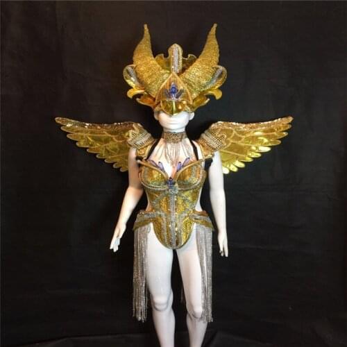 MD07 Ballroom dance stage costumes catwalk performance show wears dress wings singer outfit clothe dj bodysuit gold cosplay bar