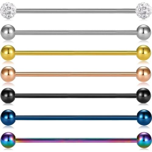 JFORYOU 14G 7PCS Stainless Steel Industrial Barbell Earring Cartilage Body Piercing Jewelry 32-38mm