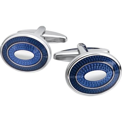 Blue Business Style Oval Shape Cufflinks Studs Tuxedo Set for Coat Clothes
