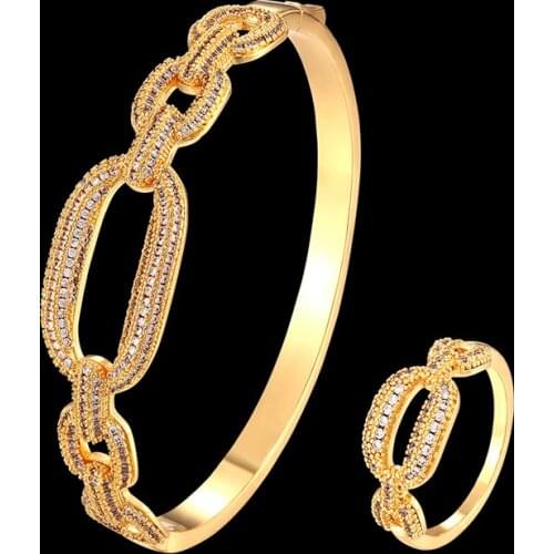 Vankeliif Simple bracelet and ring womens jewelry set oval chain shape zircon micro-inlaid fashion jewelry best gift