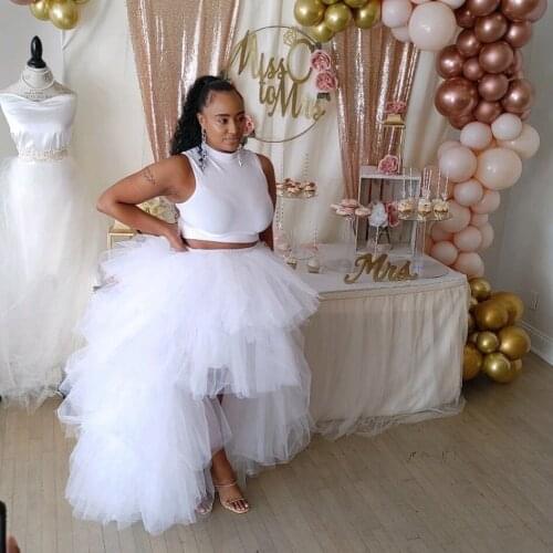 2020 Hot Sale White High Low Tulle Skirts Ruffle Puffy Tulle Waist Maxi Skirt Tiered Tulle Women Birthday Party Long Skirts