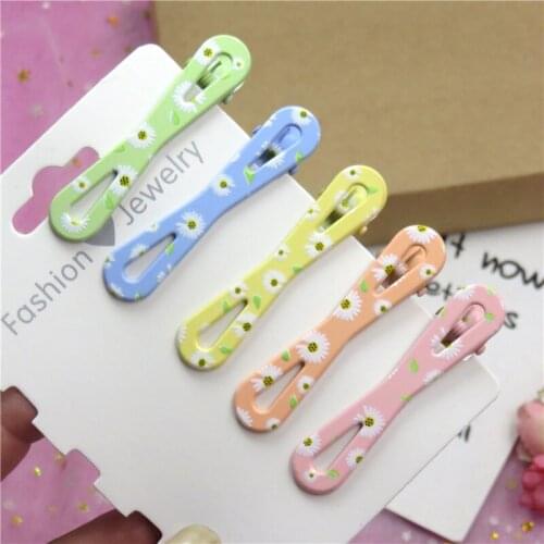 10PCS/lot Daisy DIY hair accessories Hairpin accessories flat mouth Curved clips word duckbill clip handmade alloy material card