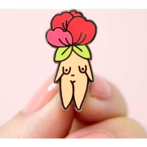Flower Girl Body Positive Feminist Girl Brooch Pins Enamel Metal Badges Lapel Pin Brooches Jeans Fashion Jewelry Accessories