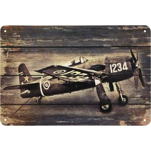 Airplane Tin Sign,Old Airplane Print On The Retro Wooden Vintage Metal Tin Signs for Cafes Bars Pubs Shop Wall Decorative