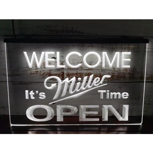 070 Welcome Its Miller Time Beer Open Led Neon Sign