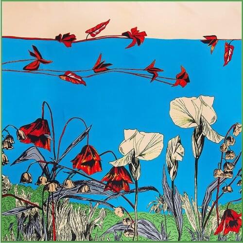 2021 New Brand Hijab Fashion Shawl 100% Twill Silk Scarf Floral 130cm Square Scarves Print Kerchief Woman Headband Scarf&Wraps