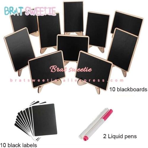 22pcs/set Rectangle Wood Mini Blackboard with Support Easel for Message Board Signs Party Birthday Wedding Table Decoration