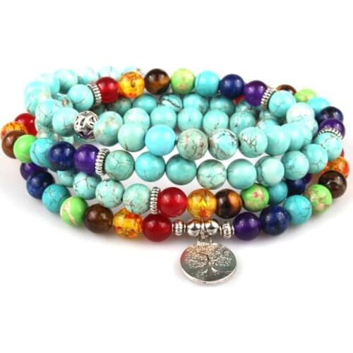 8mm Turquoise Healing 108 Mala Beads Tree of Life Necklace Yoga Wrap Bracelet 1XCA