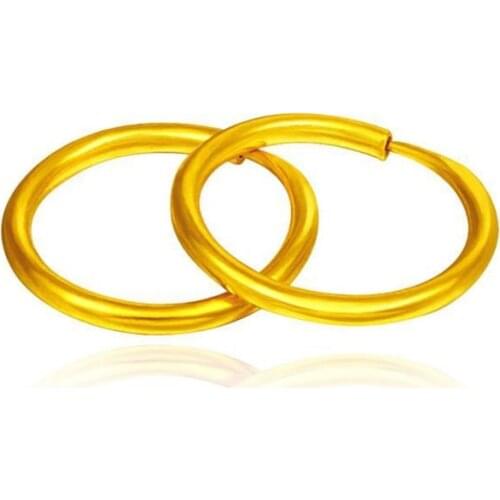999 Real 24K Yellow Gold Earrings Women Luck Smooth Hoop Earrings 0.9-1.3g Best Gift