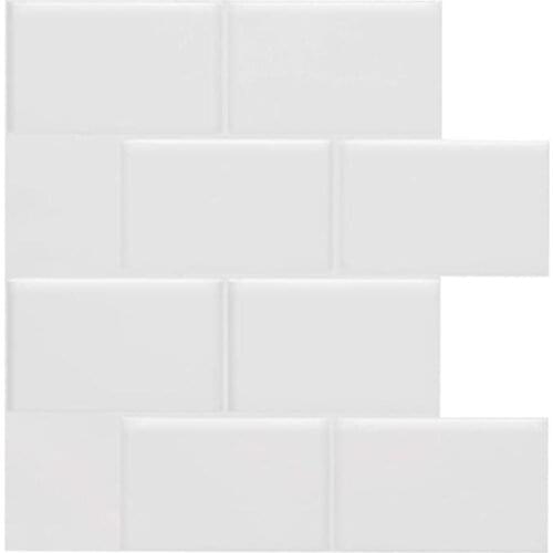 White Peel and Stick Wall Sticker Waterproof Classical 3D Brick Effect Self Adhesive Tiles for Kitchen & Bathroom - 1 Sheet