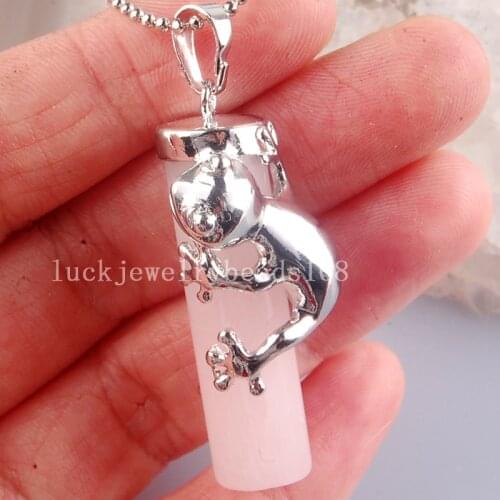 Free Shipping Women Fashion 15x41mm Beautiful Pink Crystal Cylinder Frog Pendant With Chain C3870