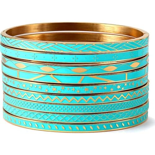 Brand Blue Enamel Bracelet & Bangles Stainless Steel Geometry Bangle Gold Jewelry For Women Love Wedding Bijoux femme