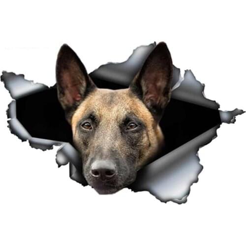 Fuzhen Boutique Decals Exterior Accessories Belgian Malinois Car Sticker Torn Metal Decal Waterproof Shepherd Pet Dog 3D Sticker