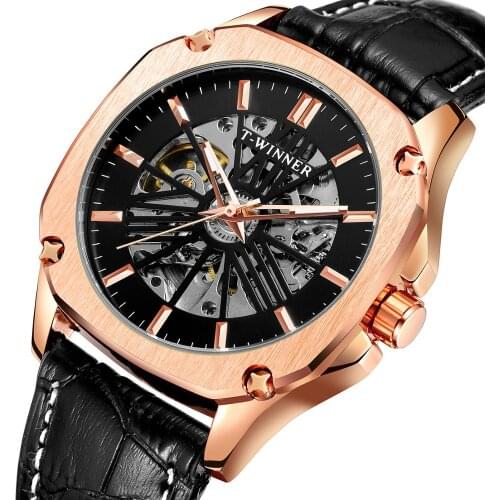 WINNER Men Mechanical Watch Montre Homme Man Watches Top Brand Luxury Leather Skeleton clock