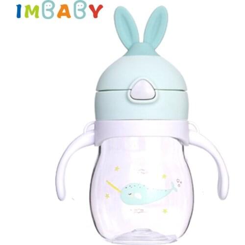 IMBABY Cute Rabbit Ears Childrens Mouth Bottle Baby Bottle Drinking Cup Tritan Fall Anti-Flatulence Cartoon Childrens Cup