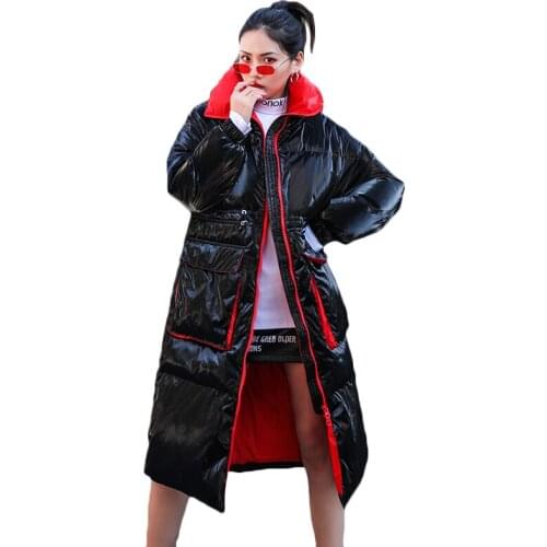 Long Winter Down Jacket 2021 New Women Down Cotton Coat Female Thick Warm Cotton Jacket Coats Female Silver Glossy Down Overcoat