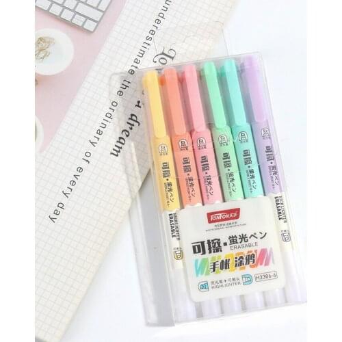 Double Head Erasable Highlighter brush Pen for school Markers highlighters Pen Drawing Art set Supplies mildliner colores manga