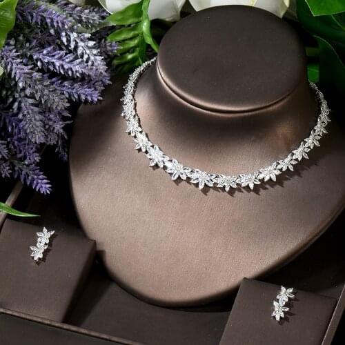 HIBRIDE High Quality Flower Leaf Design Necklace and Earring Set AAA Cubic Zirconia Women Bridal Jewelry Sets Bijoux N-1731