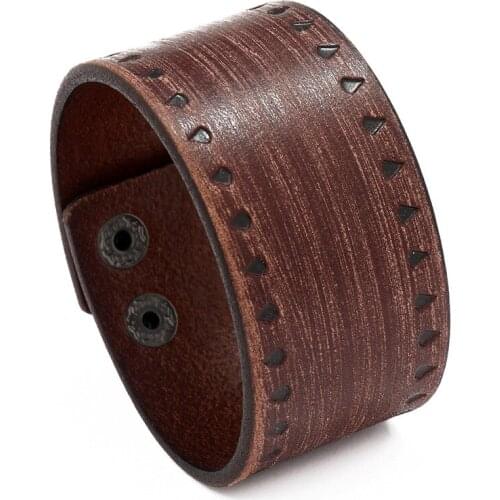Jessingshow Vintage Wide Genuine Leather Bracelets for Men Punk Style Brown Adjustable Wristband Women Bangles Jewelry