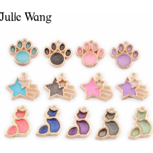 Julie Wang 10pcs Epoxy Cartoon Charms Alloy Gold Tone Pet Paw Cat Meteor Pendant Bracelet Earrings Jewelry Making Accessory