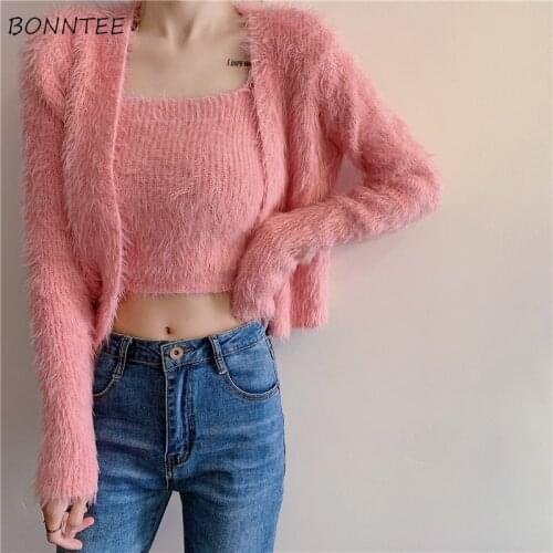 Cardigan Women V-neck Short Casual Solid Full Sleeve Knitting Loose Ulzzang Trendy Basic All-match Simple Korean Style Sweater