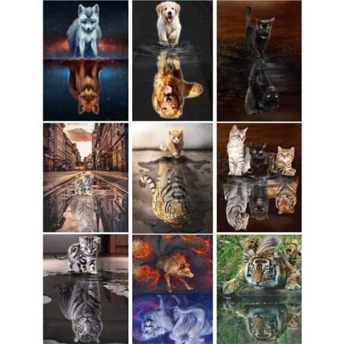 Painting By Numbers DIY Dropshipping 40x50 50x65cm Reflection Cat Animal Canvas Wedding Decoration Art picture Gift