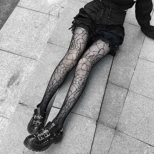 Gothic Women Black Mesh Fishnet Pantyhose Spider Web Patterned Tights Stockings 649D