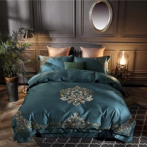 100S Egyptian Cotton Luxury Royal Bedding Set 4Pcs King Queen Size Bed cover with embroidery Bed Sheet set Duvet cover
