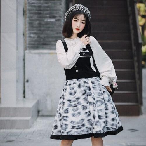 Korean Harajuku Style gothic Punk Leopard print printing princess Japanese Vestidos Cos Loli Cosplay Girl Lolita jsk Dress