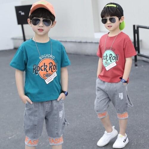 Boys Suit New Childrens Summer Short-sleeved Korean Version of Two-piece Short-sleeved T-shirt+shorts Toddler Boy Clothes