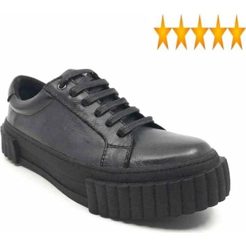 Cow Leather Casual Genuine Men Luxury Round Toe Vintage Black Hip Hop Shoes British Style Lace Up Platform Sneakers Male