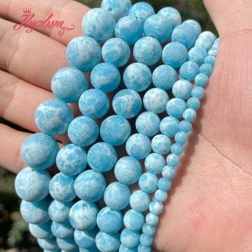 Round Skyblue Sea Sediment Frost Mate Stone Beads Loose Spacer 4/6/8/10mm For Jewelry Making DIY Necklace Bracelet Strand 15"