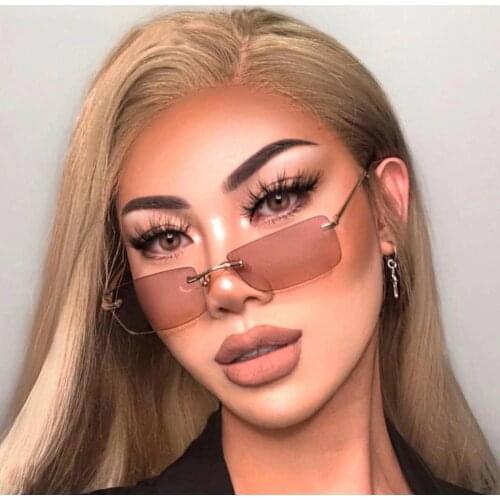 Small Square Rimless Sunglasses For Women Vintage Male Cat Eye Sun Glasses Eyewear 2021 Luxury Brand Designer Retro Shades UV400