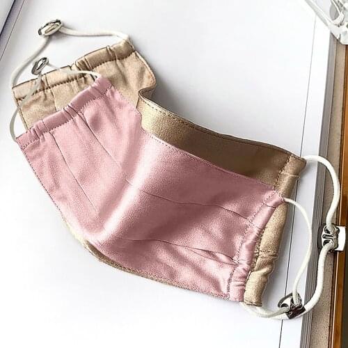 2pc Women Summer Breathable Silk Mask For Face Fashion 2-layers Washable Pink Gold Green Face Masks Mascaras Decoration