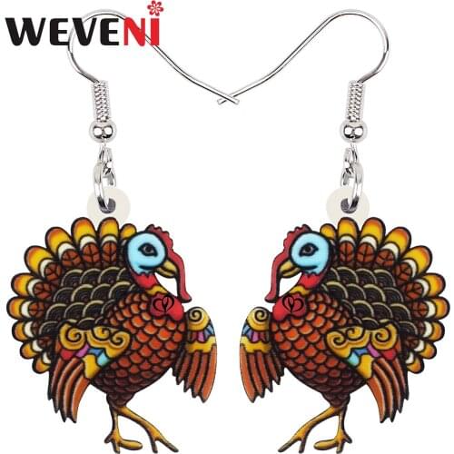 WEVENI Thanksgiving Acrylic Cute Cartoon Turkey Chicken Earrings Fashion Long Dangle Drop Jewelry For Women Girls Teens Gifts