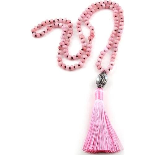 MOODPC Fashion Bohemian Tribal Jewelry Abacus Stones Oval Pearl Paved Crystal Tassel Necklaces For Women Ethnic Necklace